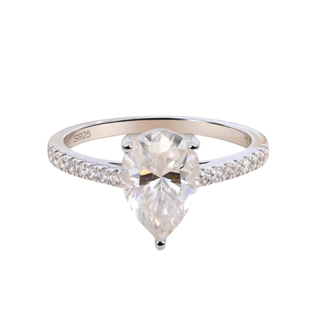 2 ct Pear Cut Moissanite Pave Band Engagement Ring