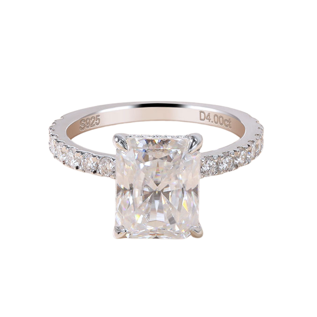 4 ct Radiant Moissanite Pave Band Engagement Ring