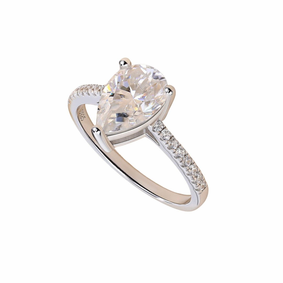 2 ct Pear Cut Moissanite Pave Band Engagement Ring