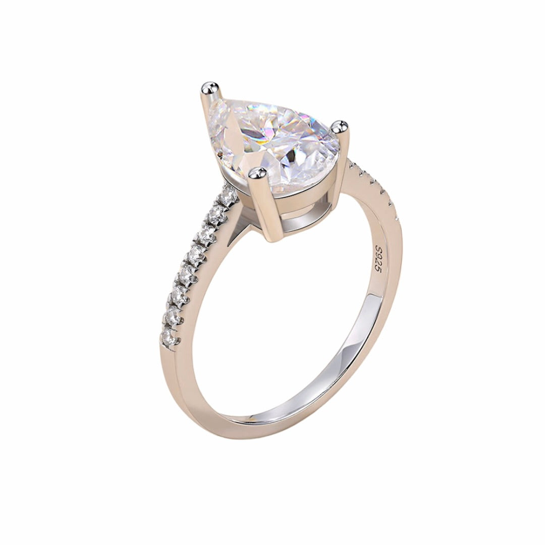 2 ct Pear Cut Moissanite Pave Band Engagement Ring