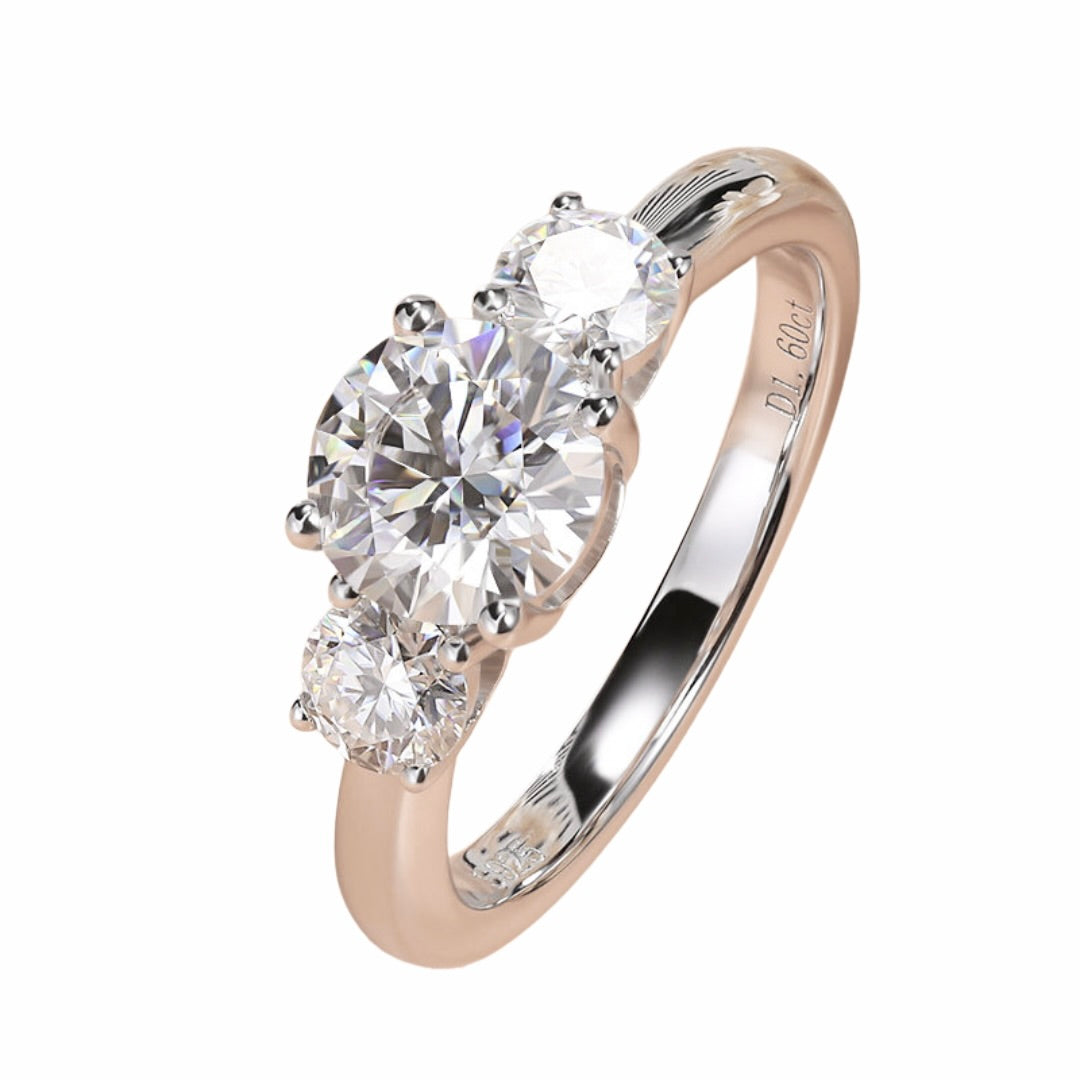 3 Stone Round Moissanite Engagement Ring Anniversary Ring