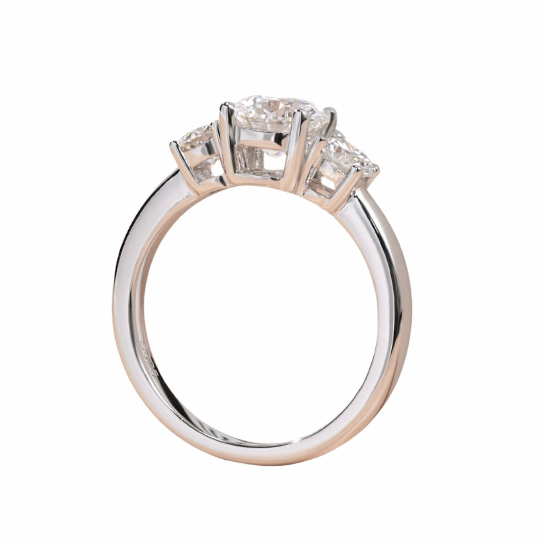 3 Stone Round Moissanite Engagement Ring Anniversary Ring