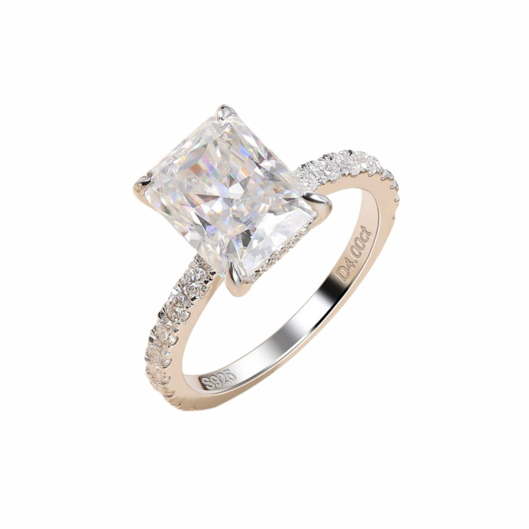 4 ct Radiant Moissanite Pave Band Engagement Ring