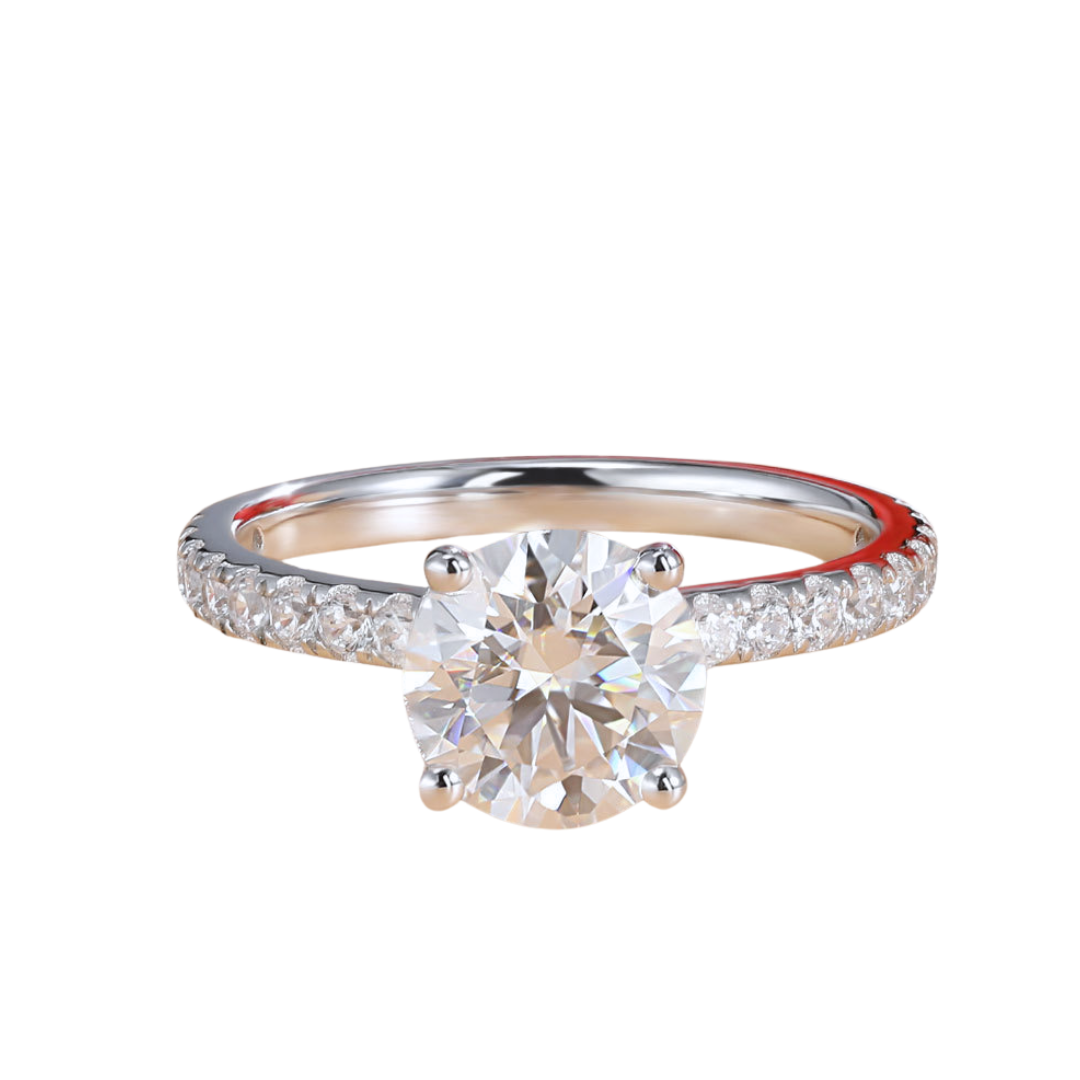 1.5 ct Round Moissanite Pave Band Engagement Ring