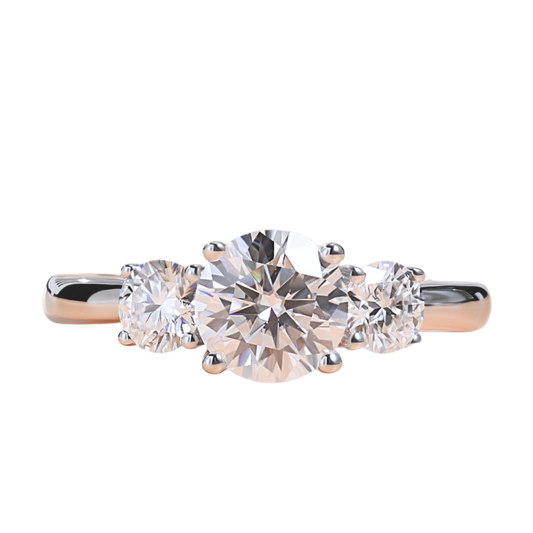3 Stone Round Moissanite Engagement Ring Anniversary Ring
