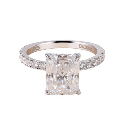 4 ct Radiant Moissanite Pave Band Engagement Ring