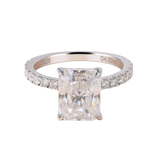4 ct Radiant Moissanite Pave Band Engagement Ring
