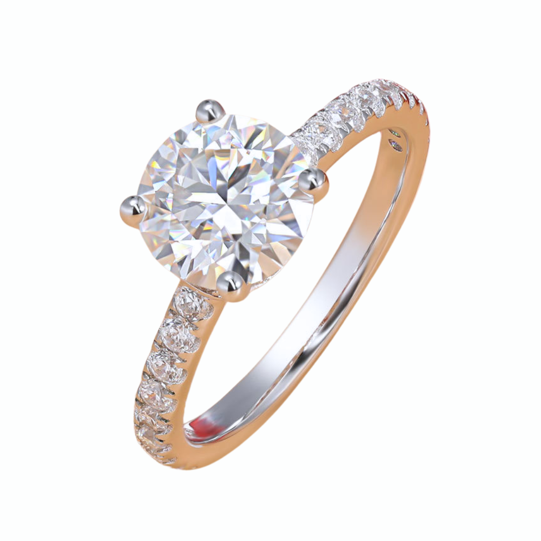 1.5 ct Round Moissanite Pave Band Engagement Ring